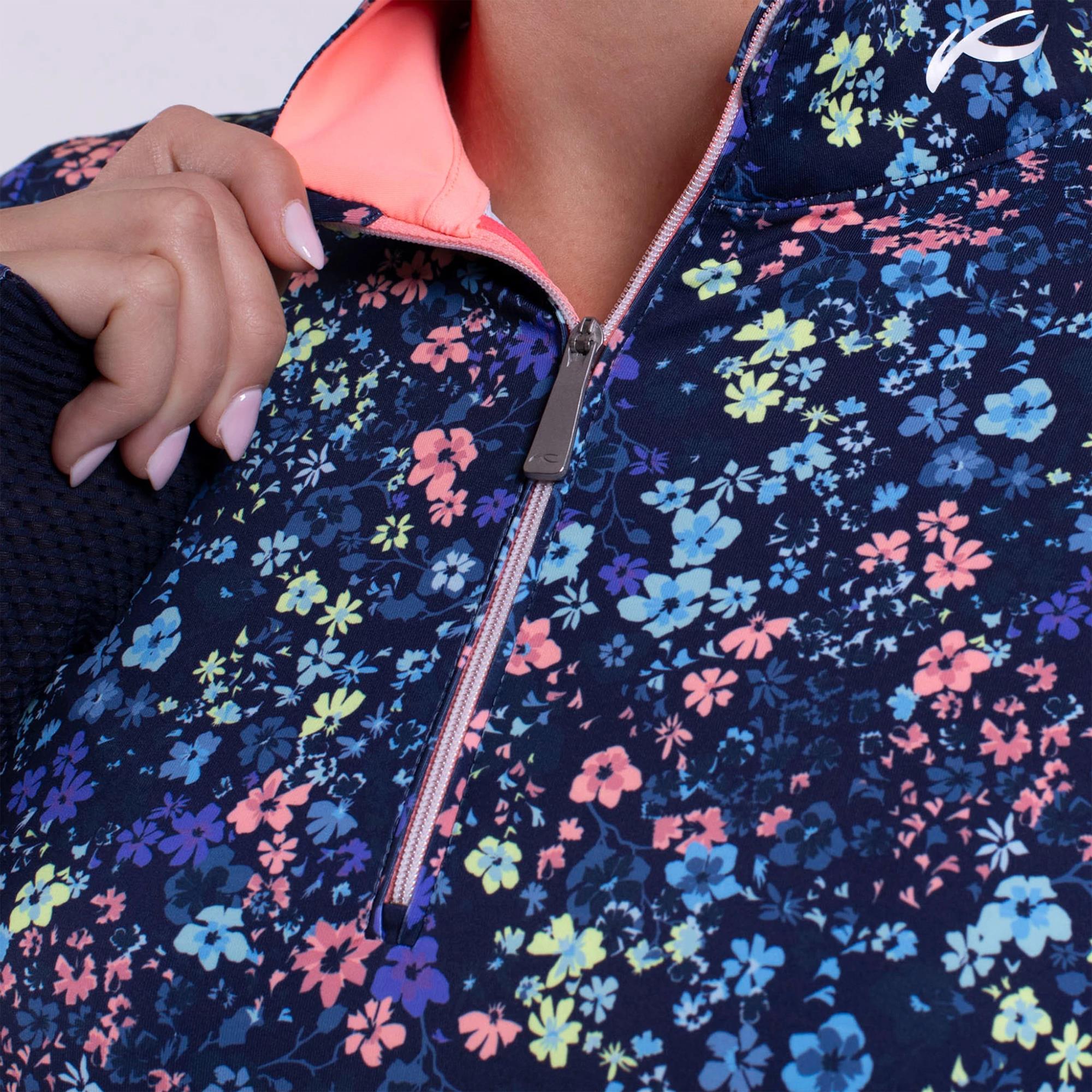 KJUS Sunshine Printed Half Zip Ladies Golf Mid Layer Atlanta Blue/Limoncello